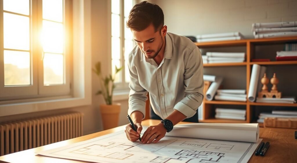 Vastu consultant analyzing floor plans